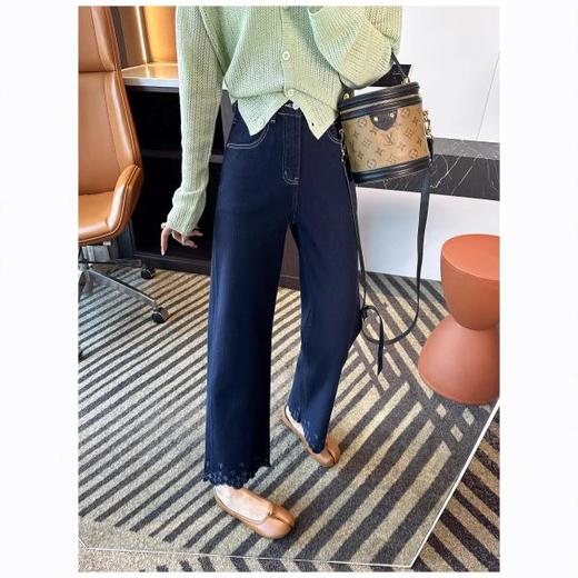 狠吸睛！2025设计感花边刺绣直筒牛仔裤女25新款秋九分阔腿裤！ 商品图2