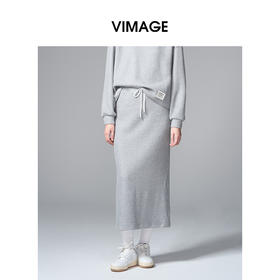 VIMAGE纬漫纪肌理感显瘦休闲针织灰色廓形直筒2025秋季新款半裙V2406106