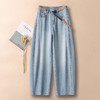 百媚生 【配腰带】天丝棉哈伦牛仔裤女薄款高腰小个子九分弯刀裤子25123 商品缩略图2