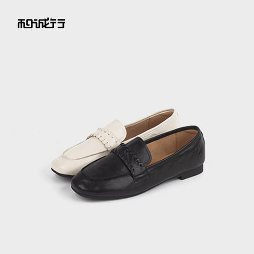 和诚行2025秋季平底休闲乐福鞋复古单鞋女一脚蹬小皮鞋0010850 商品图3