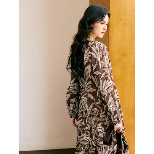 HeyDress叶子印花系带长款连衣裙 商品图3