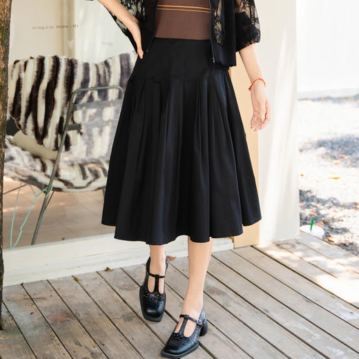 谜底半身裙2025秋季新款通勤纯色高腰显瘦百褶裙中长裙25CMB5009 商品图1