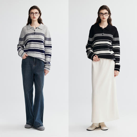 棉仓366605045-条纹POLO领短袖针织衫 商品图4