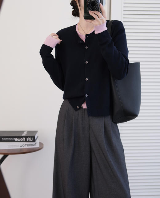 miu感羊毛莫代尔混纺假两件针织开衫 商品图4