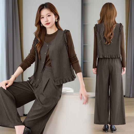 HR HBLJRA1197圆领马甲气质时尚洋气阔腿裤三件套 商品图1