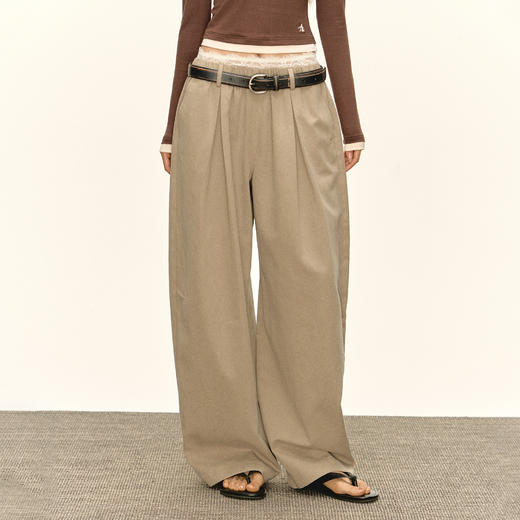 Ariseism 美式复古宽松蕾丝腰头休闲裤女秋季新款长裤子 商品图2