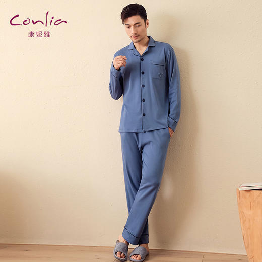 康妮雅男式长袖长裤开襟套装 商品图0
