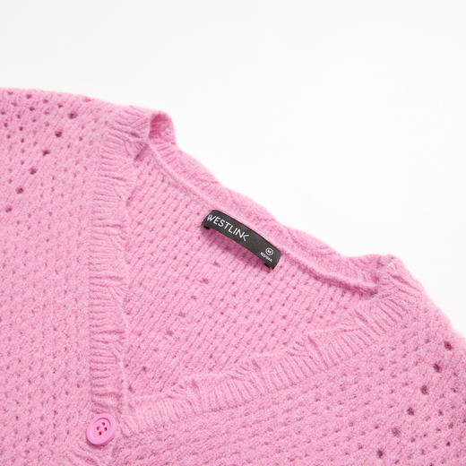 法式V领镂空花边针织衫女秋季多巴胺玫粉韩系显瘦毛衣开衫V3051188 商品图5