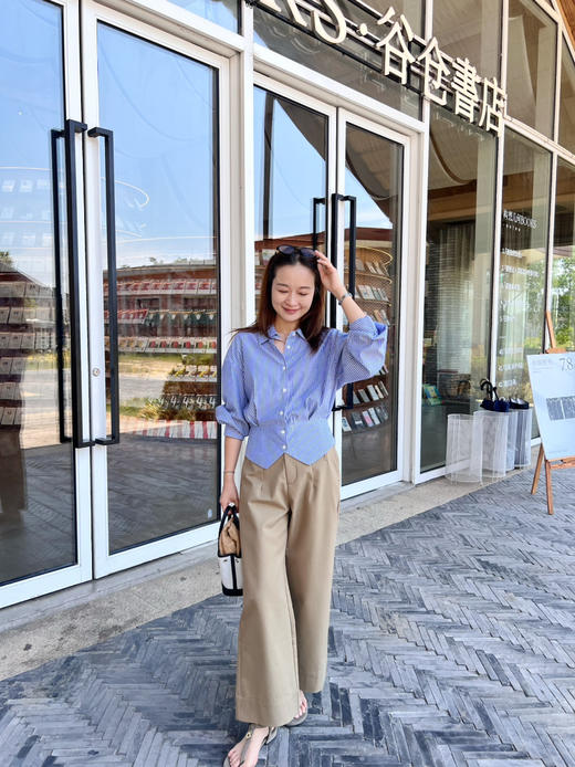 2508505    收腰 条纹长袖衬衫 色织棉衬衫 商品图4