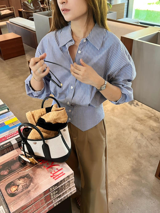 2508505    收腰 条纹长袖衬衫 色织棉衬衫 商品图0