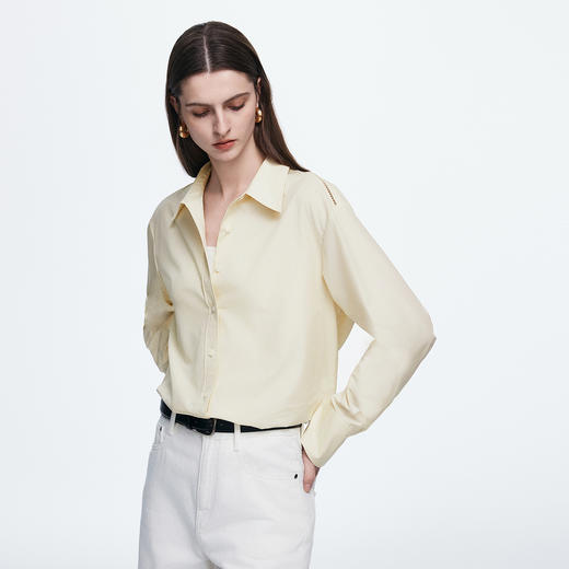 棉仓366604014-25春夏液氨棉肩部镂空绣花衬衫 商品图0