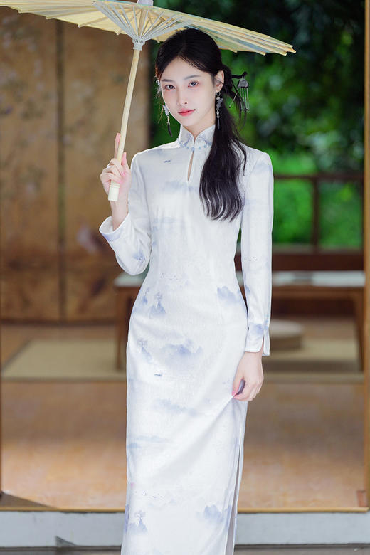 逸红颜明月优选#精致手工钉珠旗袍『山水纪』提花料山水印花针织旗袍，行走的山水画~ 商品图4