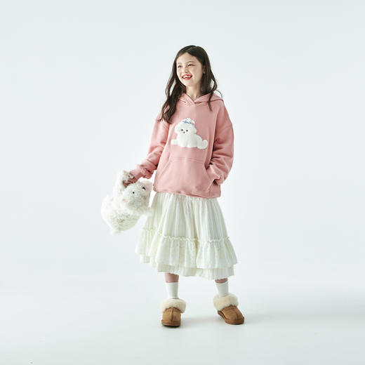 棵初25年秋冬季新款亲子中大女童绣花连帽卫衣胸前小狗贴布绣上衣 商品图1