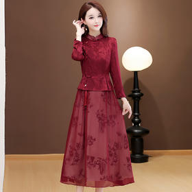 QYM 25DS162-Y时尚旗袍裙复古连衣裙印花裙