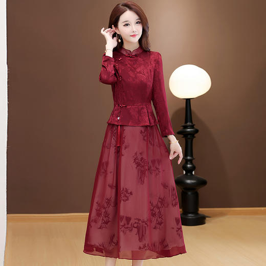 QYM 25DS162-Y时尚旗袍裙复古连衣裙印花裙 商品图0