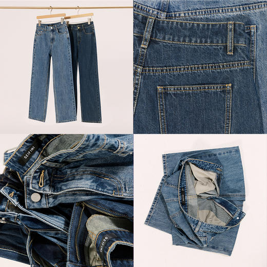 【严选】诗凡黎经典直筒磨毛牛仔裤2025秋新款丹宁风高腰显瘦通勤休闲长裤7G9151101 商品图4