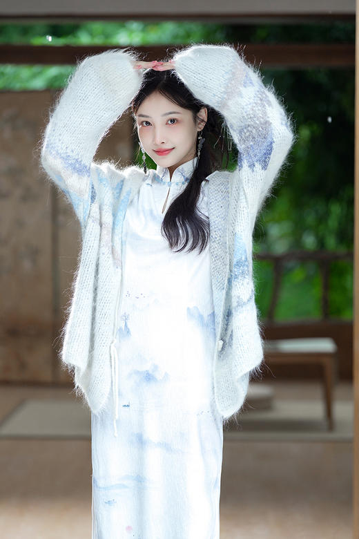 逸红颜明月优选#精致手工钉珠旗袍『山水纪』提花料山水印花针织旗袍，行走的山水画~ 商品图14