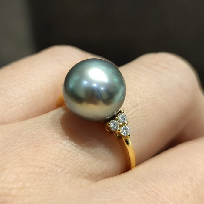 灰色海水珍珠戒指10.7mm