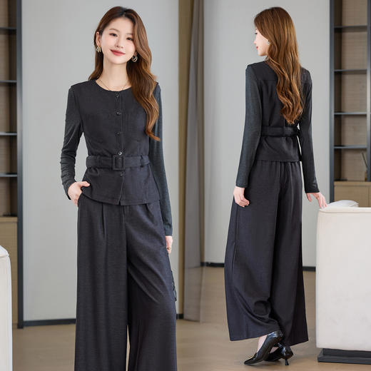 HR HBLJRA1198圆领马甲气质时尚洋气阔腿裤三件套 商品图0