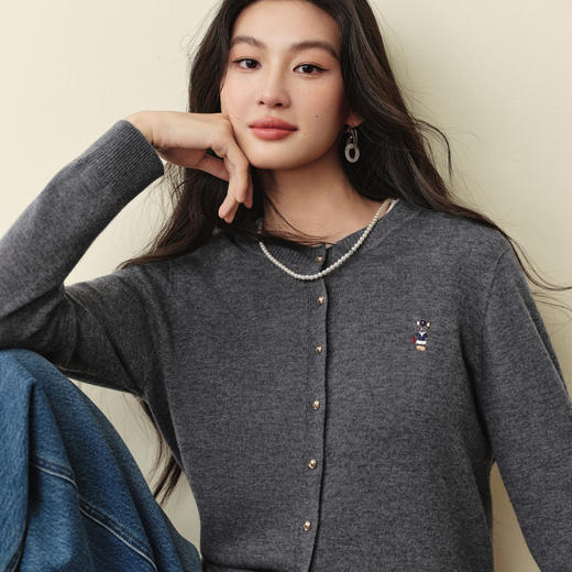 【严选】诗凡黎纯羊毛好运喵刺绣针织衫7G9132851 商品图0