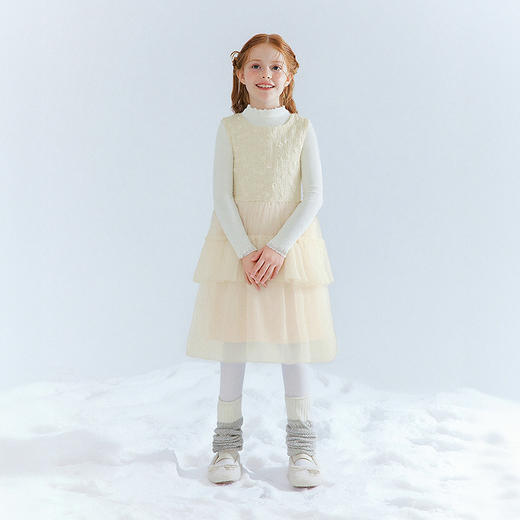 笛莎Deesha 童装女童连衣裙2025冬新款女童小香风网纱烫银拼接背心裙 商品图2