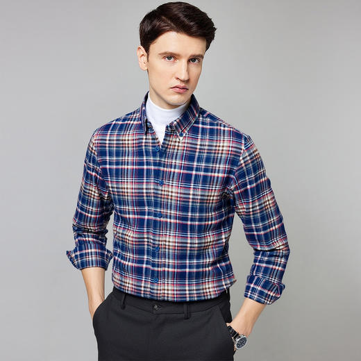 【全棉】罗蒙秋冬格纹衬衫男士厚款保暖舒适柔软通勤百搭长袖衬衣 商品图2