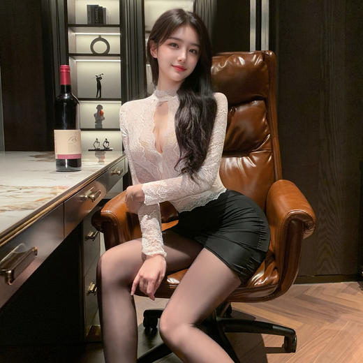 霏慕 娇柔秘书蕾丝透身套装6109  包臀短裙性感夫妻刺激制服性感睡衣 商品图4