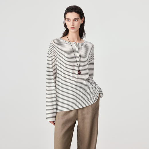 棉仓366601032-25天丝羊毛亨利领长袖T恤 商品图1