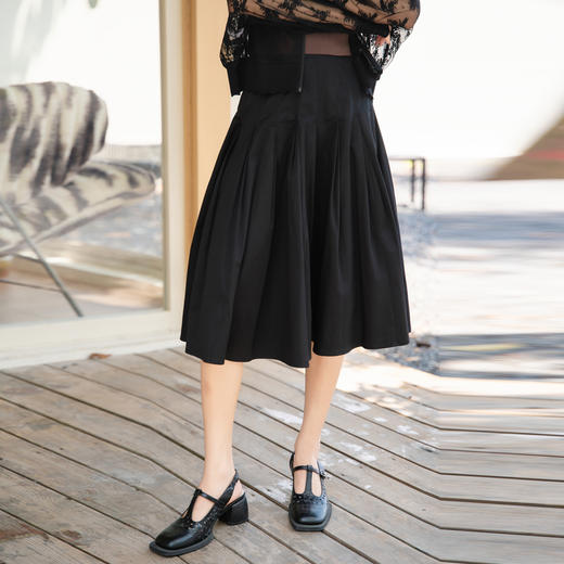 谜底半身裙2025秋季新款通勤纯色高腰显瘦百褶裙中长裙25CMB5009 商品图2