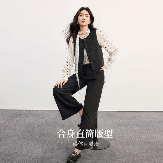 【08/27新品】熙世界重要场合两件套女2025秋季通勤黑色西装马甲阔腿直筒裤套装 商品图1