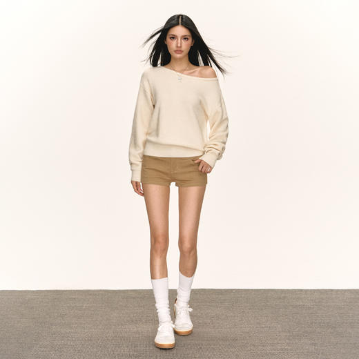 Ariseism 美式复古宽松斜肩毛衣女秋季新款外穿针织上衣 商品图3