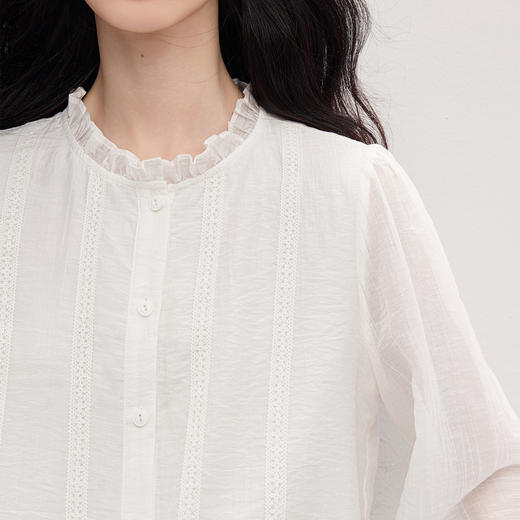 【09/03新品】熙世界莱赛尔天丝白色衬衫女2025秋日新款优雅气质长袖荷叶领上衣 商品图4