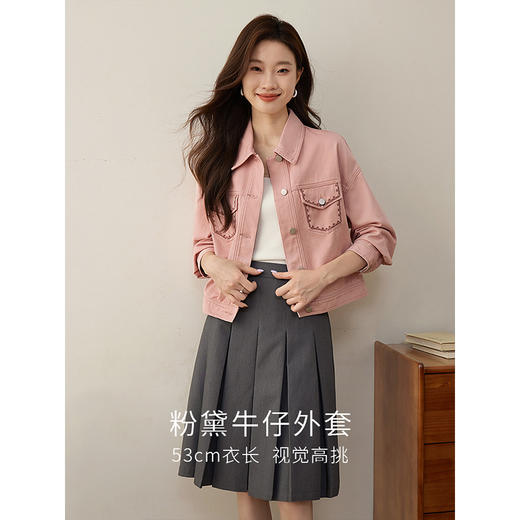 【年货节】熙世界巴恩风刺绣牛仔外套女短款小个子橘色夹克上衣2025春装新款 商品图2