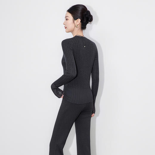 「高货wl」全新升级【铂金会员183/天猫239/差价56】(54950)洛诗琳设计感网纱拼接针织衫2025秋季女人味坑条打底上衣 商品图3