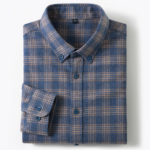 【全棉】罗蒙秋冬格纹长袖衬衫男士厚款亲肤舒适简约时尚男士长袖衬衣 商品图9