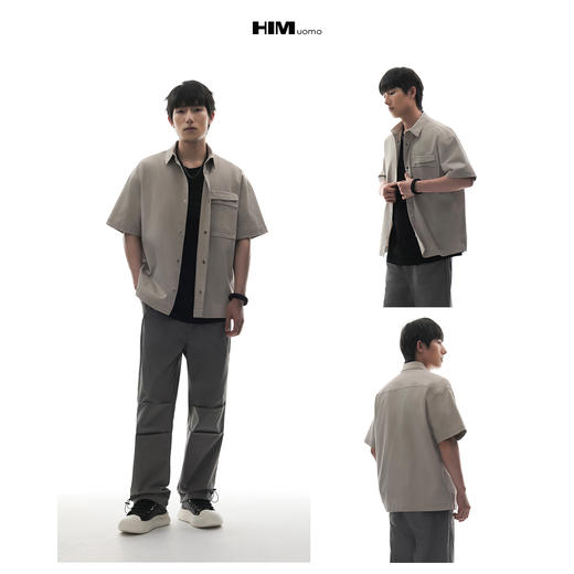 HIM漢崇 层次感袋盖工装口袋宽松潮流百搭短袖休闲衬衫 2026春季 商品图3