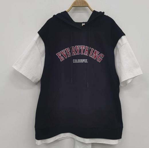 NC连帽假两件撞色短袖小衫50629（黑）夏季253011410321 商品图1