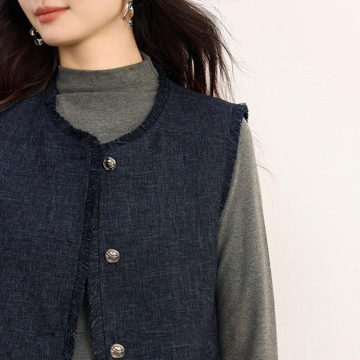 【08/27新品】熙世界老钱小香风套装女2025秋季新款高级感流苏马甲直筒裤两件套 商品图3