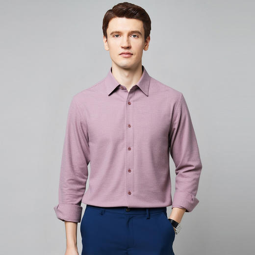 【含绵羊毛】罗蒙秋冬长袖衬衫男士双面磨毛厚款休闲百搭商务通勤长袖衬衣 商品图1