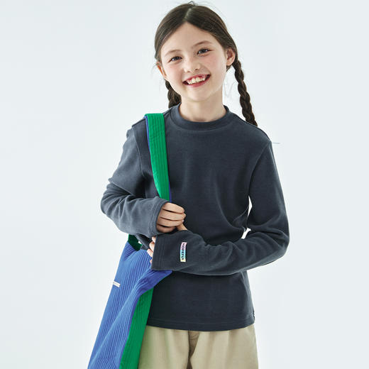 棵初25年秋冬季新款亲子中大女童纯色打底衫高回弹力三色长袖T恤 商品图2
