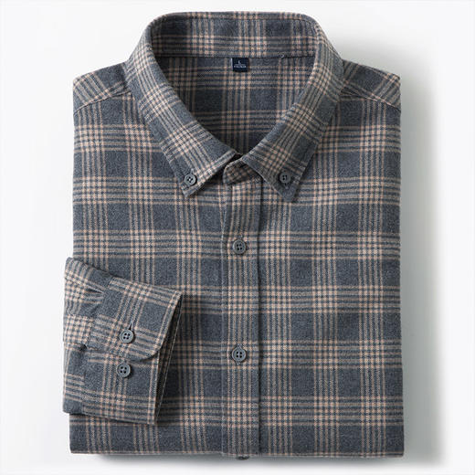 【全棉】罗蒙秋冬格纹长袖衬衫男士厚款亲肤舒适简约时尚男士长袖衬衣 商品图8