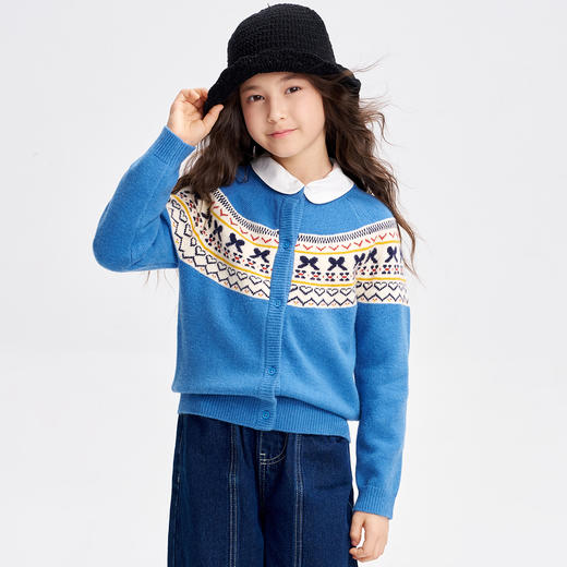 笛莎Deesha 2025秋季新款女童时尚费尔岛提花针织开衫 商品图1