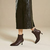 千百度细高跟羊皮靴女冬季寻款踝靴时尚尖头显瘦短靴时装靴A25590605 商品缩略图1