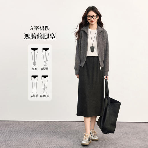 【08/27新品】熙世界针织半身裙女秋季2025年新款高腰显瘦中长款毛呢直筒a字裙 商品图2