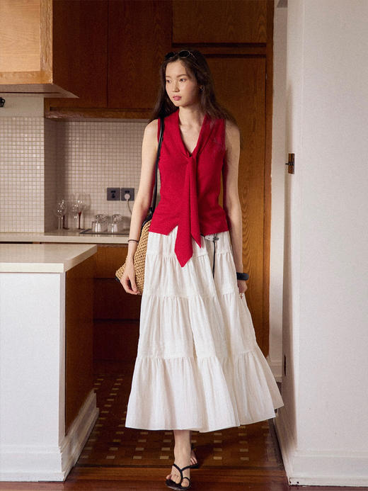 【现货】Even Vintage | 桑蚕丝棉混纺 高智感修身优雅针织飘带背心马甲女 商品图3