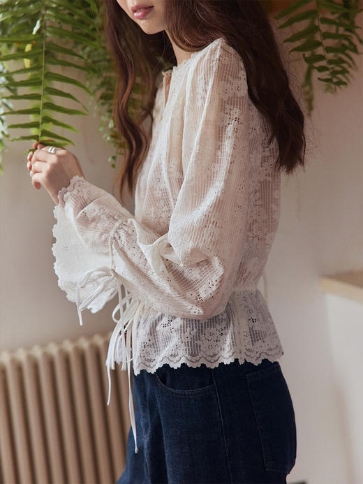 Even Vintage | 浪漫氛围 精致感蕾丝花边短款收腰长袖小衫衬衫 商品图4