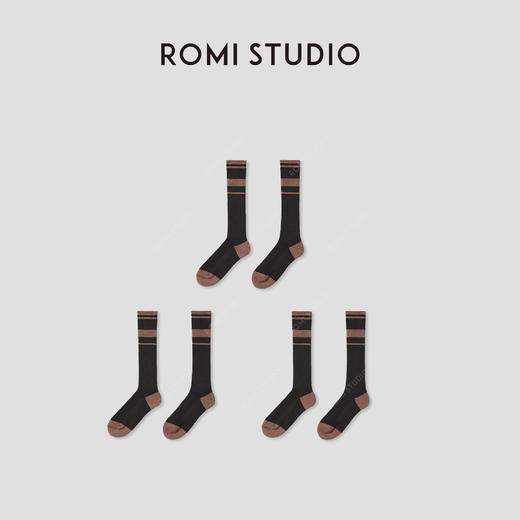ROMI STUDIO“复古休闲”棉质软糯条纹撞色长筒小腿袜 RWCAP35370 商品图3