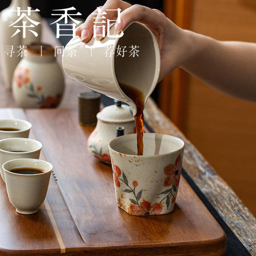 茶香记焦糖手绘办公杯玄纹桃花180ml咖啡杯德化陶瓷茶杯茶室茶具 商品图3