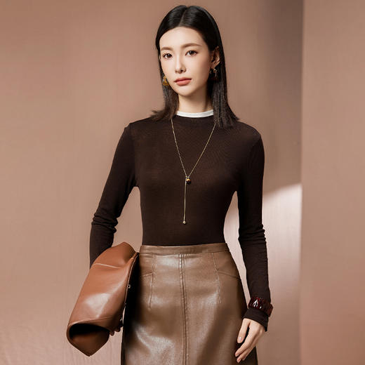 爱帝莱赛尔绵羊毛拼色假两件秋季薄款打底衫 商品图1