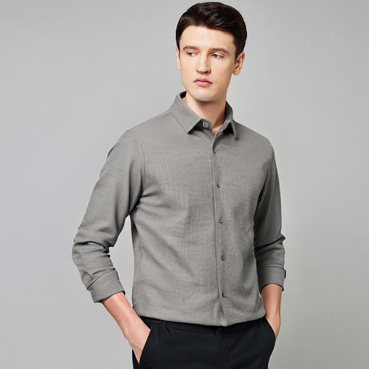 【含绵羊毛】罗蒙秋冬长袖衬衫男士双面磨毛厚款休闲百搭商务通勤长袖衬衣 商品图2